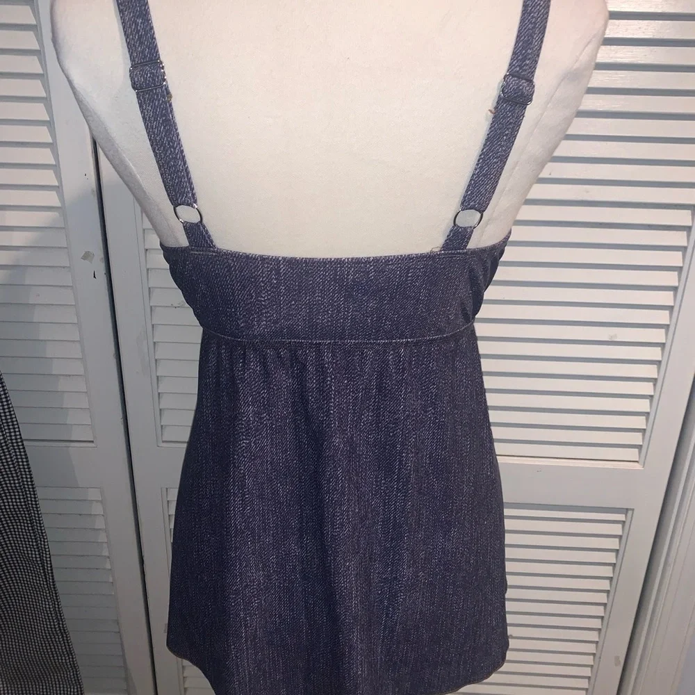 Denim & Co. Beach Denim Print Tankini Top Women’s size 12 A304226
